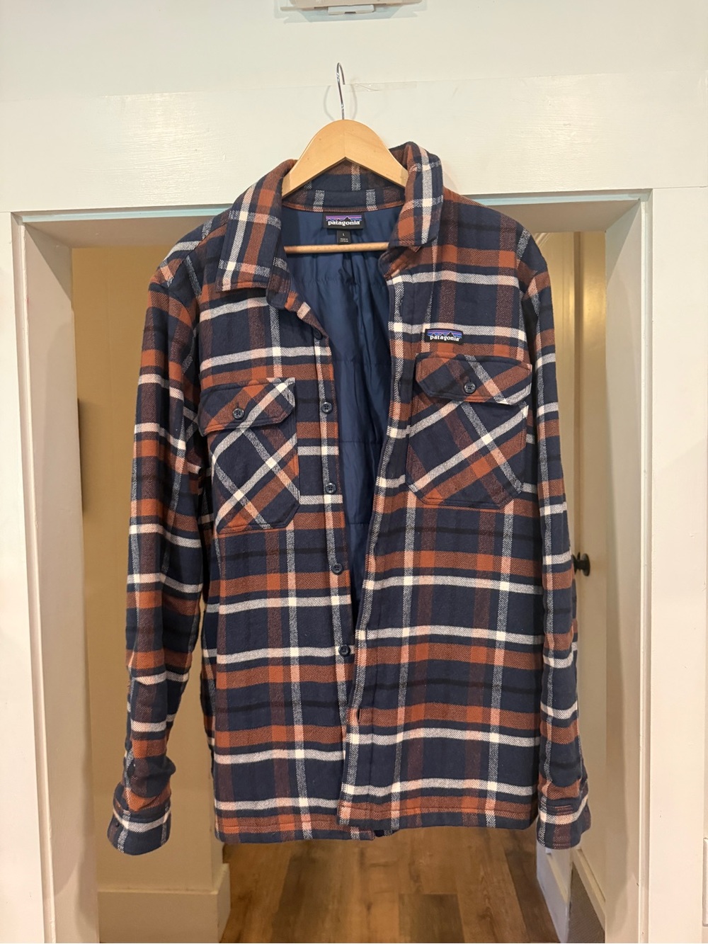 Patagonia Navy, Rust & Cream Plaid Shirt Jacket